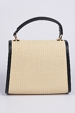 Side Leather Shoulder Strap Straw Clutch