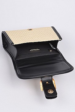 Side Leather Shoulder Strap Straw Clutch