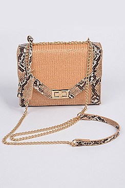 Snake Skin Cross Body Straw Clutch