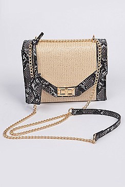Snake Skin Cross Body Straw Clutch