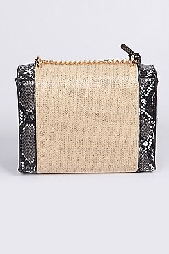 Snake Skin Cross Body Straw Clutch