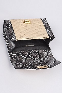 Snake Skin Cross Body Straw Clutch