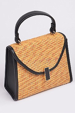 Leather Strap Straw Shoulder Clutch