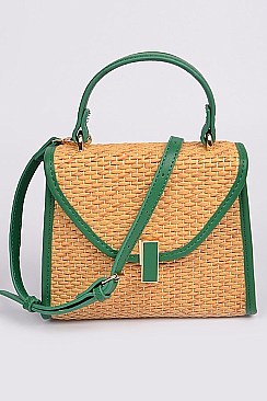 Leather Strap Straw Shoulder Clutch