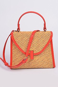 Leather Strap Straw Shoulder Clutch