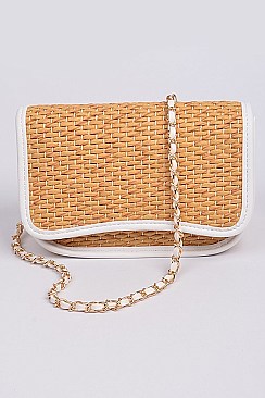 Leather Strap Straw Shoulder Clutch