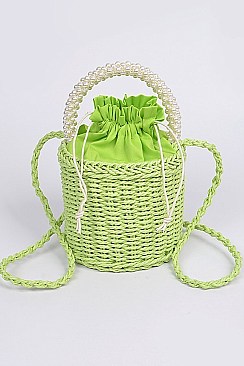 Beaded Hand With Straw Tote Bag