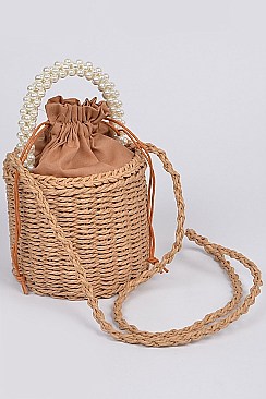 Beaded Hand With Straw Tote Bag