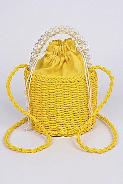 Beaded Hand With Straw Tote Bag