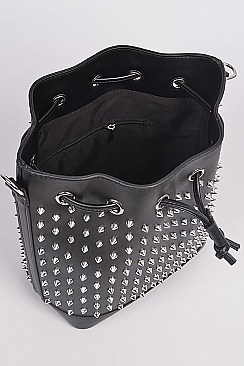 Trendy Spike Studded Bucket Bag