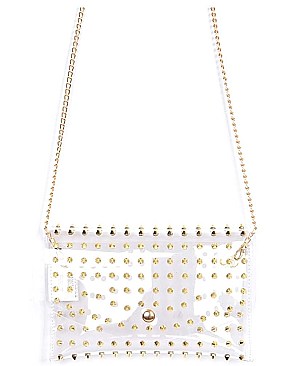 TRANSPARENT MULTI STONED CROSS BODY CLUTCH