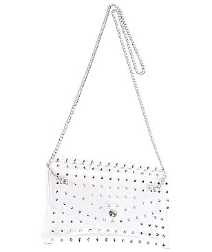 TRANSPARENT MULTI STONED CROSS BODY CLUTCH