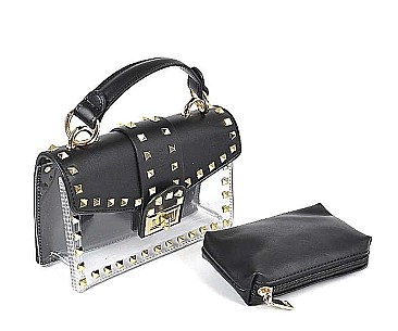 2 IN 1 TRANSPARENT STUDDED CLUTCH