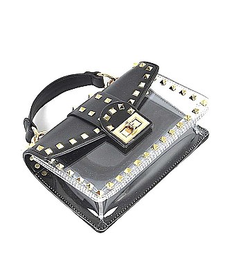 2 IN 1 TRANSPARENT STUDDED CLUTCH
