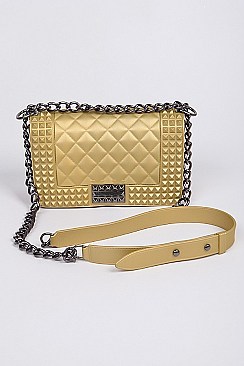 Monotone Jelly Studded Shape Clutch