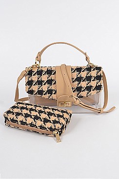 Tweed Houndstooth Clear Clutch