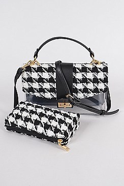 Tweed Houndstooth Clear Clutch