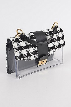 Tweed Houndstooth Clear Clutch