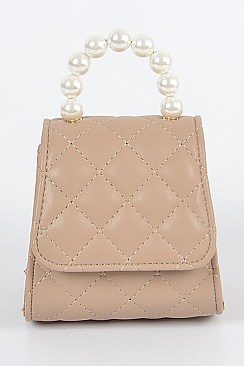 Pearl Handle Quilted Mini Clutch