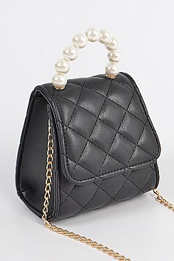 Pearl Handle Quilted Mini Clutch