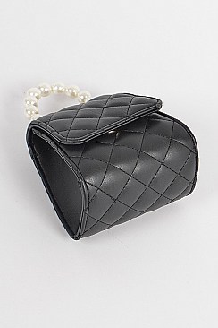 Pearl Handle Quilted Mini Clutch