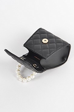 Pearl Handle Quilted Mini Clutch