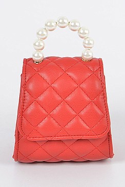 Pearl Handle Quilted Mini Clutch