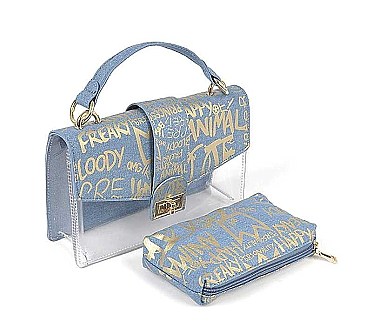 MODERN METALLIC GRAFFITI TRANSPARENT DENIM CLUTCH