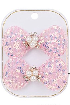 Pack of 12 Fashion 2-pc Spangled Hair Bow Clip Set