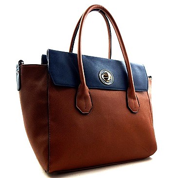Two Tone Flap Top Satchel Tote