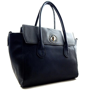 Two Tone Flap Top Satchel Tote