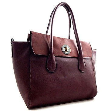 Two Tone Flap Top Satchel Tote
