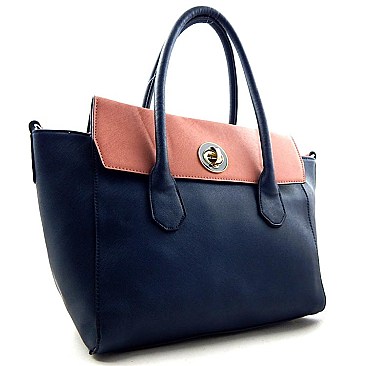 Two Tone Flap Top Satchel Tote