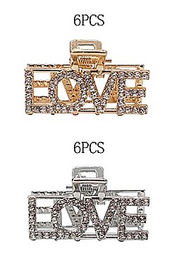 Pack of 12 (pieces) Assorted RHINESTONE LOVE CLAW CLIP