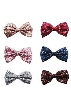 Pack of 12 Classic Assorted Color Sequin Hair Bow Clip