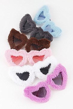 Pack of 12  Heart Shaped Fuzzy Faux Fur Sunglasses