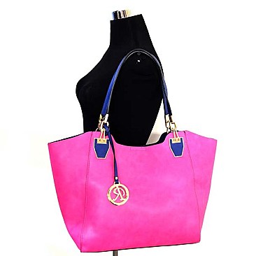 Beautiful Dual Matching Color Shopper Tote with Inner Bag