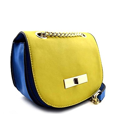 Chain Accent Contrasting Color Messenger Bag