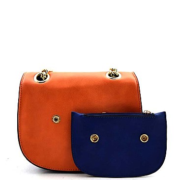 Chain Accent Contrasting Color Messenger Bag