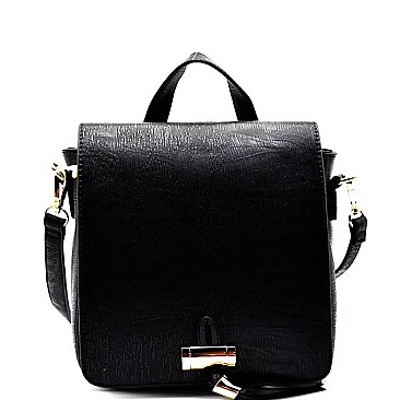 HSG62606-LP Textured Tasseled Satchel Cross Body