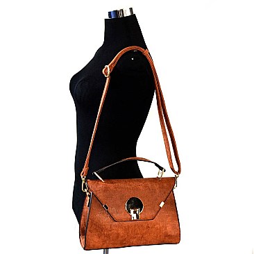 HSG62607-LP Textured Flip Flap Medium Satchel Cross Body