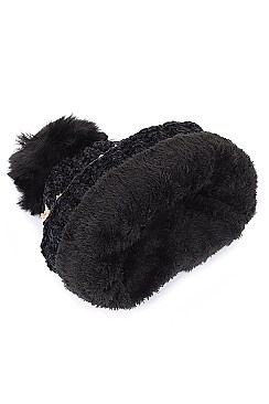 Pack of 12 Trendy Fur Lined Leopard Pompom Beanies