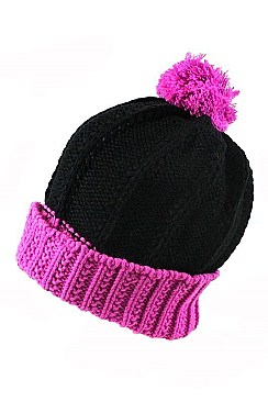 Stylish Multi Tone Knit Pom Pom Beanie FM-HT20161