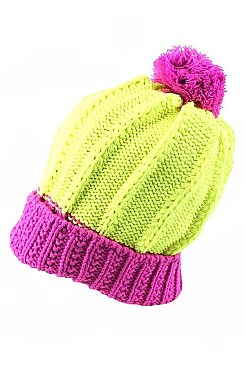 Stylish Multi Tone Knit Pom Pom Beanie FM-HT20161
