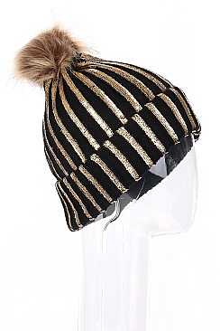 A Dozen Pack Metallic Foil Beanie w Pom-Pom