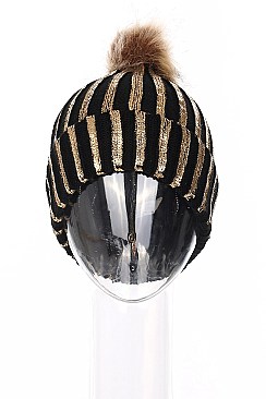 A Dozen Pack Metallic Foil Beanie w Pom-Pom