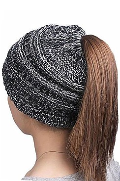 PACK OF (12 PIECES)  ASSORTED COLOR PONYTAIL BEANIE FM-HT787