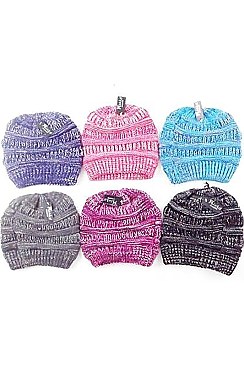 PACK OF (12 PIECES)  ASSORTED COLOR PONYTAIL BEANIE FM-HT787