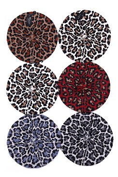 Pack of 12 Charming Leopard Soft Fur Beret