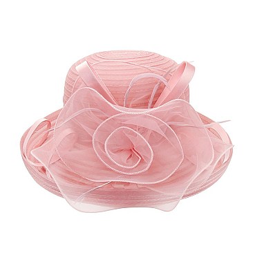 LADY BRIM BRAID HAT W/ FLOWER